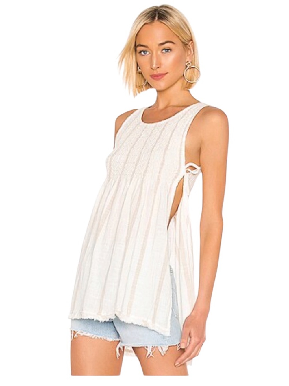 Free People Women’s Ivory Obi Posey Smock Top Size L